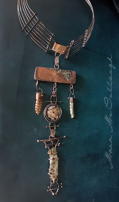 sold- Totem- copper – metalpearlsfireandstoneblog Make A Story, Hollow Form, Copper Frame, Prayer Box, Polymer Jewelry, Bone Carving, Neck Piece, Jewelry Designs, Jewelry Art