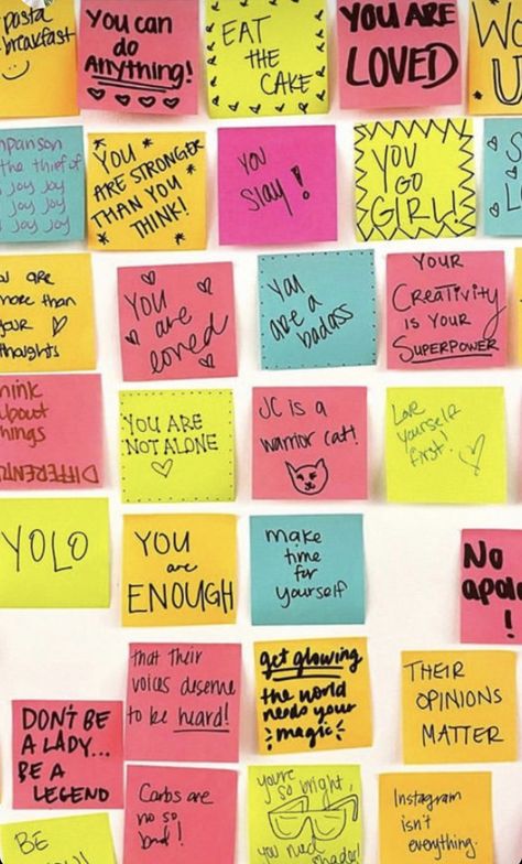 Kindness Sticky Notes, Stick Notes Ideas Wall Study, Positive Notes For Friends, Stikynote Ideas Wall, Sticky Notes Ideas Wall Post It Art, Kind Notes To Strangers, Stick Notes Ideas Wall, Sticky Notes Ideas Wall Bedroom, Sticky Note Affirmations