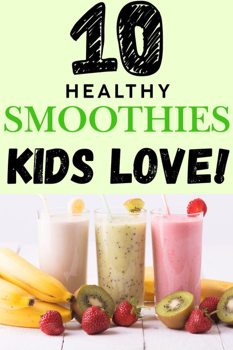 Looking for quick and healthy smoothies? Try these 10 delicious smoothie recipes perfect for busy moms and kids! Packed with vitamins and super easy to make, these smoothies for kids are ideal for breakfast or a snack. #HealthySmoothies #SmoothiesForKids #BreakfastSmoothies #EasySmoothieRecipes Kids Smoothie Recipes Picky Eaters, Breakfast Smoothie Recipes For Kids, Protein Smoothie For Toddler, Kids Protein Shake Recipes, Healthy Shakes For Kids, Best Smoothie For Kids, Smoothy Recipes For Kids Easy, Fruit And Veggie Smoothies For Kids, Healthy Smoothies For Toddlers