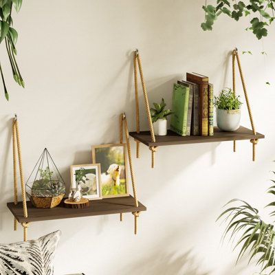 Hanging Wall Shelves, Hanging Storage Shelves, Black Wall Shelves, Vertical Wall Planters, Boho Chique, Wooden Floating Shelves, Wall Hanging Shelves, Inspire Me Home Decor, Wood Floating Shelves