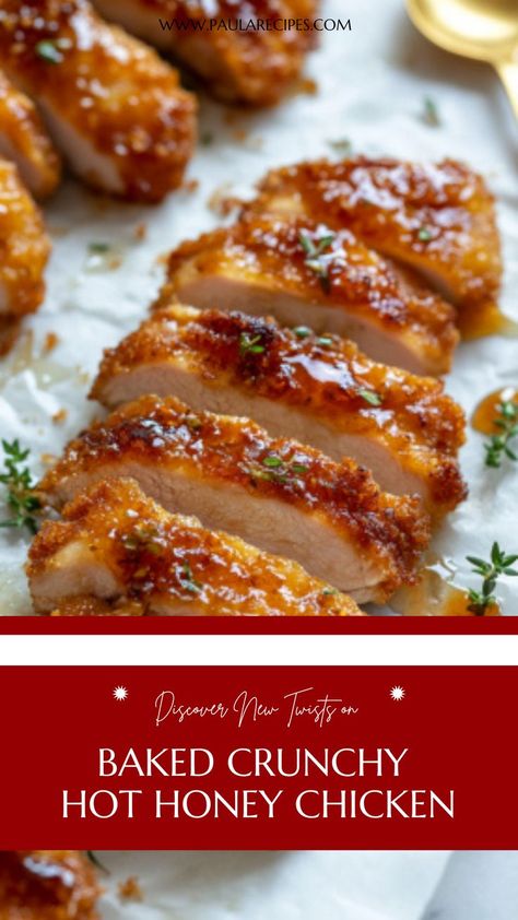 Baked to Crispy Perfection! 🧡🔥🍗 This Hot Honey Chicken is everything you love—juicy, crunchy, and dripping with sweet and spicy honey glaze. A must-try masterpiece! 🌟🍽️ #BakedChickenGoals #HotHoneyGlaze #CrispyPerfection #SweetAndSavory #FlavorFusion #SpicySensation #ChickenDinnerFav #EasyAndTasty #ComfortFoodJoy #FoodCravingsFixed Baked Crunchy Hot Honey Chicken, Crunchy Hot Honey Chicken, Hot Honey Chicken, Honey Glazed Chicken, Spicy Honey, Hot Honey, Glazed Chicken, Honey Chicken, Honey Glaze