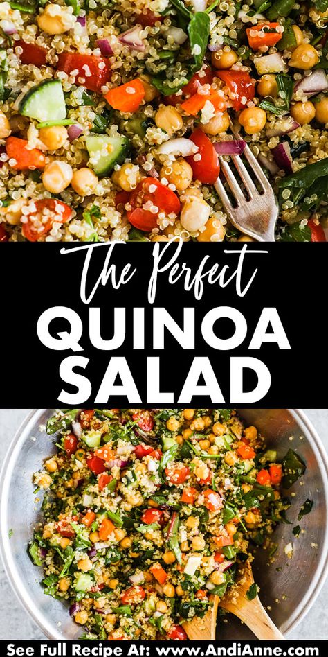 Quinoa salad is an easy salad that is perfect for lunch or dinner. Once you cook the quinoa, it all comes together quite quickly. So whether you need a salad for a summer picnic, a healthy weeknight dinner, or a packed mason jar salad for lunch on the go, this is the perfect option. Meditterean Quinoa Salad, Tricolor Quinoa Salad, The Best Quinoa Salad, Easy Salads For Lunch To Work, Summer Quinoa Salad Recipes Cold, Quinoa Salad Recipes Cold Easy, Warm Quinoa Salad, Salads That Keep Well, Quinoa Recipes Salad