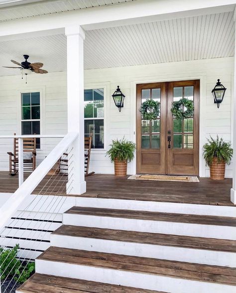 Modern Farmhouse Front Porch, Modern Farmhouse Porch, Front Porch Addition, Big Front Porches, Front Porch Columns, White Porch, Front Porch Makeover, House Front Porch, Porch Remodel