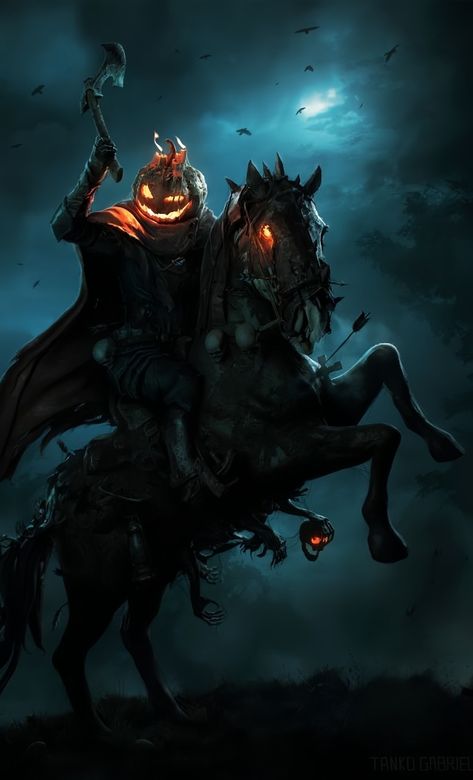 Halloween Fantasy Art, Dullahan Art, Halloween Monsters Art, Headless Horseman Art, Vampire Rave, Sleepy Hollow Headless Horseman, Helloween Wallpaper, Halloween Creatures, The Legend Of Sleepy Hollow