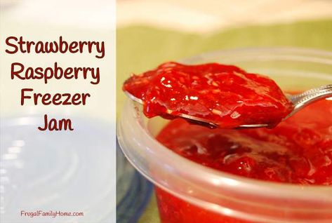 Strawberry Raspberry Freezer Jam Recipe Strawberry Raspberry Freezer Jam, Raspberry Freezer Jam Recipe, Raspberry Freezer Jam, Strawberries And Raspberries, Freezer Jam Recipes, Scratch Recipes, Freezer Jam, Homemade Stuff, Canned Goods