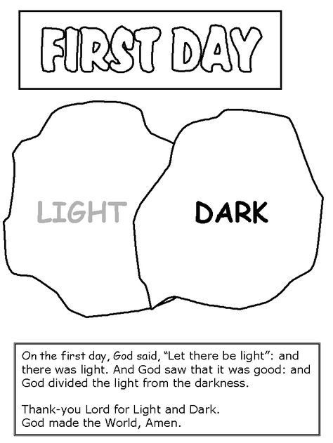 First Day Creation Sheet – coloring.rocks! 1st Day Of Creation Craft, First Day Of Creation, Day 1 Of Creation, God Made Light And Dark Craft, Creation Coloring Pages Printables Free Preschool, Creation Coloring Pages Printables Free, Creation Coloring Sheets Free Printable, Day 1 Creation Coloring Page, Day 2 Creation Coloring Page