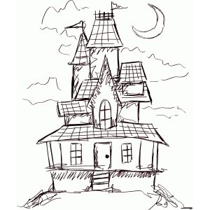 Creepy House Drawing, Haunted House Drawing Easy, Haunted House Sketch, Haunted Drawing, Simple House Sketch, Castle Drawing Easy, Easy Haunted House, Haunted House Drawing, Simple House Drawing