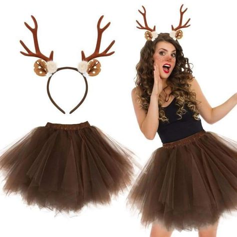 Womens Reindeer Costume, Diy Reindeer Costume, Christmas Reindeer Costume, Bambi Costume, Tulle Costume, Halloween Fiesta, Reindeer Outfit, Reindeer Costume, Circus Costume