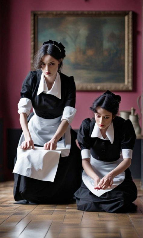 Ladies Maid Aesthetic, Vintage Maid Uniform, Servent Outfit, Royal Maid Outfit, Housekeeper Outfit, Maid Uniform Housekeeping, Maid Outfit Aesthetic, Maid Reference, Victorian Maid Uniform