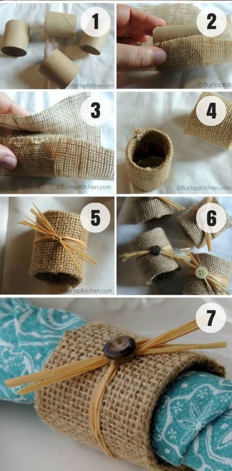 21 Awesome DIY Home Decor for Fall - Napkin Ring Ideas, Napkins Holder, Burlap Napkins, Napkin Rings Diy, Burlap Projects, Diy Napkins, Folding Origami, Diy Burlap, Burlap Crafts