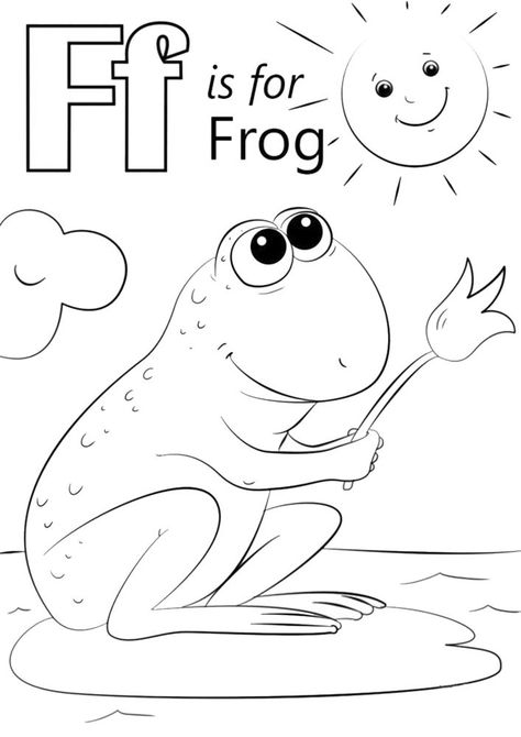 F Is For Frog, Letter F Craft, Frog Printable, Frog Coloring, Coloring Letters, The Letter F, Frog Coloring Pages, Fish Coloring Page, Abc Coloring Pages