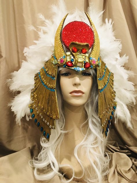 #Egyptian #headpiece #hathor #Egyptiangoddess #wings #allseeingeye  #Egyptianbeetle #EyeofHorus #goldhorns #Halloween #headpiecegold #feathers #burningman #burlesque #cosplay #dubstep #rave #festival #wedding #MardiGras #Louisiana #floridasupercon2018 #floridasupercon Sold at Pamzylove.com Burlesque Halloween, Egyptian Headpiece, Egyptian Aesthetic, Egypt Crafts, Egyptian Beetle, Gold Horns, Goddess Costume, Gold Headpiece, Egyptian Goddess