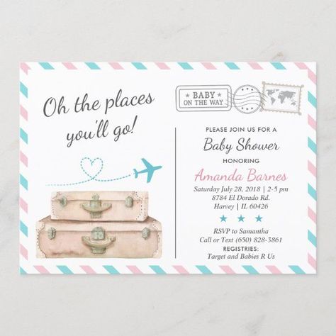 Gender Reveal Neutral Travel Baby Shower Sprinkle Invitation Gender Reveal Neutral, Travel Baby Shower Invitations, Travel Baby Shower Theme, Travel Baby Showers, Airplane Baby Shower, Custom Baby Shower Invitations, Sprinkle Invitations, Travel Baby, Baby Shower Invitation Cards