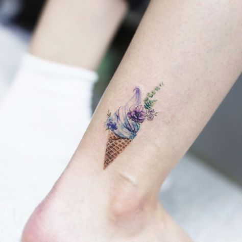 Ice Cream Tattoo, Wildflowers Tattoo, Cream Tattoo, Flowers Tattoo, Cute Tattoos For Women, Tattoo Feminina, Unique Tattoo, Little Tattoos, Ankle Tattoo