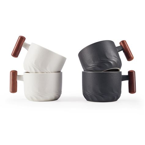 PRICES MAY VARY. Espresso mugs are unique gifts for any coffee lover; These ceramic espresso cups with wood handles are made of earthenware clay and glazed with a glossy finish inside With their simple design, these double espresso cups offer endless styling options; Slender lines give each a minimal look while wooden handle provides texture; Use it to serve tea or coffee The space between wood handle and porcelain coffee cup is just right to fit your fingers; Wooden handle is smooth and easy to Ceramic Espresso Cups, Pottery Shapes, Coffee Cups Unique, Cup Favors Wedding, Espresso Mugs, Small Tea Cups, Small Coffee Cups, Shot Cups, Ceramics Inspiration