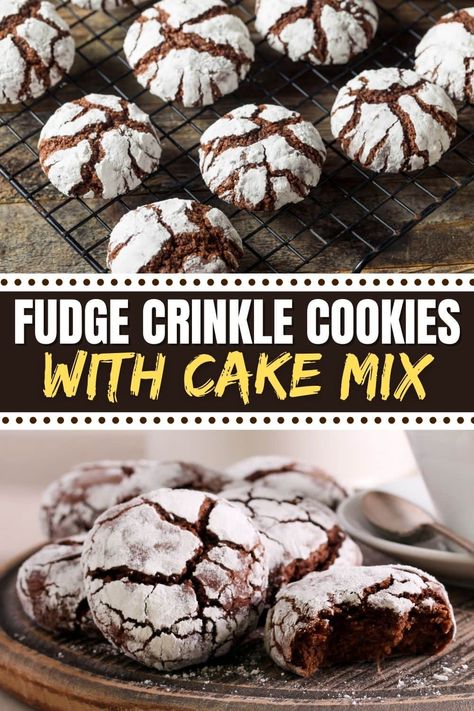 These fudge crinkle cookies with cake mix are perfect for any occasion! Learn how to make these ooey-gooey cookies that will melt in your mouth and delight your senses. Crinkle Cookies Recipe Cake Mixes, Fudge Crinkle Cookies, Crinkle Cookies Cake Mix, Cake Mix Fudge, Cookies With Cake Mix, Crinkle Cookies Recipe, Cake Mix Desserts, Gooey Cookies, Cake Mix Cookie Recipes