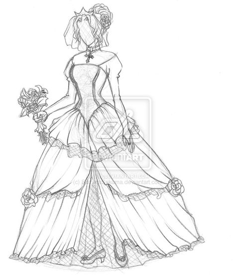 Victorian Dress Drawing, 1800 Dress, Anime Wedding Dress, Wedding Dress Drawings, Gown Drawing, Wedding Dress Sketches, Anime Wedding, Fashion Sketches Dresses, Old Dresses