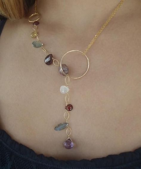 Gemstone Lariat Necklace, Gemstone Accessories, Gelang Manik-manik, Pola Gelang, Gelang Manik, Homemade Jewelry, Necklace Fashion, Necklace Gemstone, A Necklace