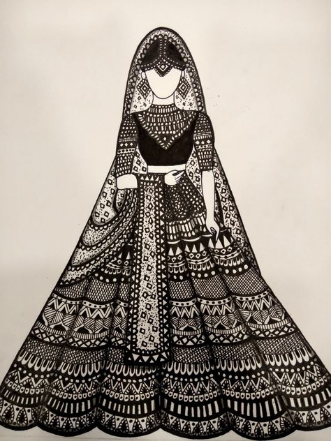 Lehenga Drawing Sketches, Lehenga Drawing, Tattoo Posters, Mandela Art, Sketches Pencil, Easy Love Drawings, Mandala Art Lesson, Madhubani Art, Mandala Artwork