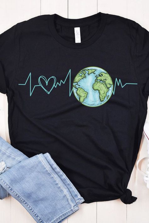 Earth Day Heartbeat Tee. makes a great gift for earth day Earth Day Shirts, Eco Club, Peggy Gou, Earth Day Shirt, Earth Month, Bride Sister, Vintage Butterfly, Retro Floral, Step Moms