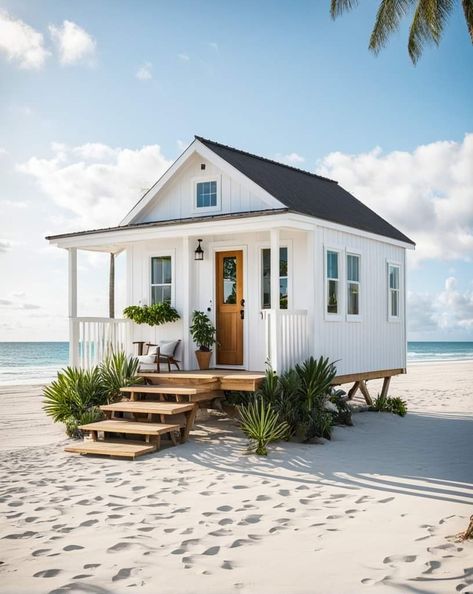 Beach Shack Interior, Beach Bungalow Exterior, Simple Beach House, Small Beach Cottage, Beach Tiny House, Tiny Beach House, Caribbean Homes, Small House Layout, Surf House