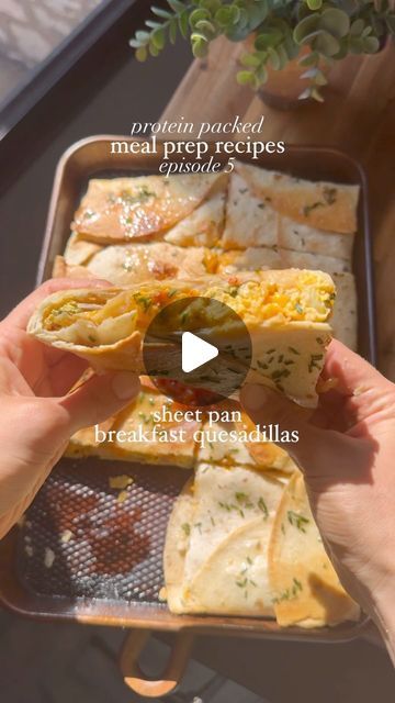 252K views · 9.9K likes | Peyton Pratte on Instagram: "Sheet Pan Breakfast Quesadillas🍳 save this for your meal prep for next week!! An easy way to get a protein packed breakfast every day of the week 👏🏻-
-
-
-
Ingredients:
* 8 burrito sized tortillas 
* 2 cups shredded cheese 
* 8 eggs 
* 1 cup cottage cheese
* 1 bell pepper, diced
* 1/2 onion, diced 
* 1/3 cup bacon, cooked 
* 1/2 cup spinach, chopped
* Sliced: 1 tsp garlic, 1/2 tsp salt, 1 tsp paprika, 1/4 tsp pepper 
Instructions:
* Heat a skillet over low medium heat. 
* In a bowl, whisk the eggs. Add in cottage cheese, bell pepper, onion, bacon, spinach, & spices. Mix together well 
* Add oil and the scrambled egg mixture to the skillet. Cook for 4-5 minutes until the eggs are scrambled.
* Preheat oven to 425 degrees. Spray a shee R3 Recipes, Peyton Pratte, Sheet Pan Breakfast, Breakfast Quesadillas, Cottage Cheese Breakfast, Bon Appetite Recipes, Packed Breakfast, Best Breakfast Casserole, Low Fat Low Carb