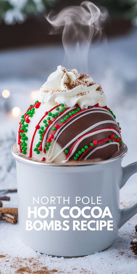 Warm up with a little North Pole magic! These North Pole Hot Cocoa Bombs melt into creamy, chocolatey cocoa with a surprise of marshmallows inside. Perfect for cozy winter nights! Christmas Candy Crafts, Christmas Bakes, Gourmet Hot Chocolate, Hot Cocoa Bomb, Peppermint Hot Cocoa, Homemade Hot Cocoa, Bombe Recipe, Fun Baking, Group Ideas