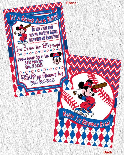 Mickey baseball invites Mickey Baseball Party, Digital Birthday Invitations, Baseball Party Decorations, Mickey Mouse Baseball, Baseball Invitations, Mickey Mouse Themed Birthday Party, Mickey Mouse Invitations, Baseball Theme Party, Boys First Birthday Party Ideas