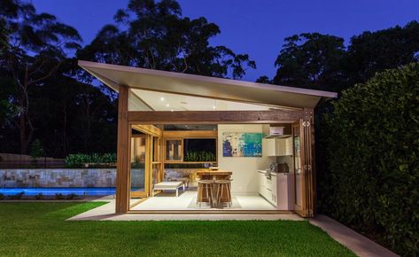 Outdoor Entertaining Area Pool, Modern Pool Cabana, Outdoor Kitchen And Dining, Concept Landscape, Barbacoa Jardin, Parrilla Exterior, Pool Gazebo, Pool Pergola, Modern Pool House