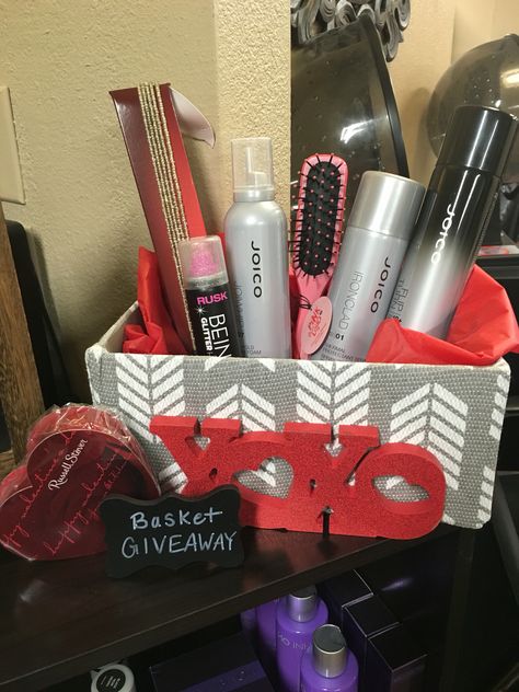 Valentine Basket Giveaway @ Cuttin Up Hair Salon & Spa. Hair Salon Giveaway Ideas, Client Appreciation Events, Client Appreciation Gifts, Raffle Basket, Valentine Baskets, Salon Gifts, Raffle Baskets, Christmas Giveaways, Client Appreciation