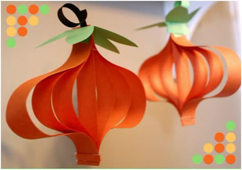 pumpkin paper lanterns Homemade Halloween Crafts, Paper Pumpkin Craft, Paper Projects Diy, Dekorasi Halloween, Thanksgiving Crafts Diy, Pumpkin Ornaments, Labu Halloween, Fun Halloween Crafts, Autumn Activities For Kids