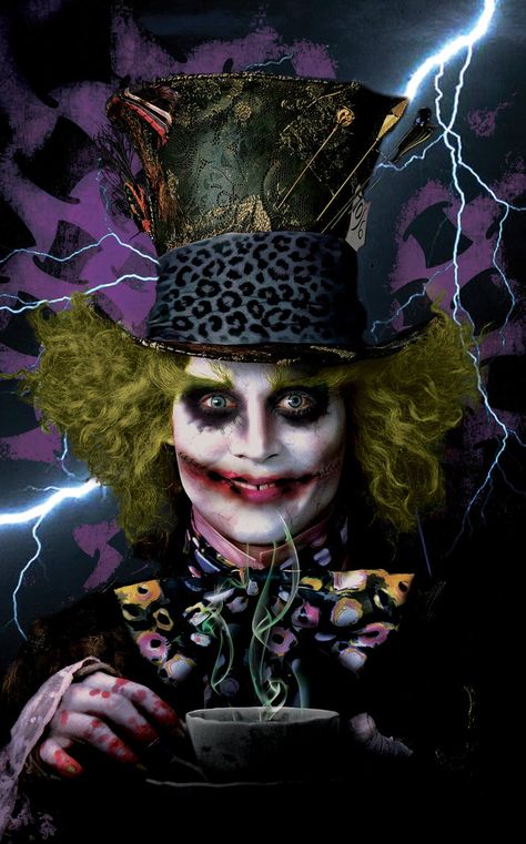 Mad Hatter meets the Joker! Mad Hatter Makeup, Mad Hatter Tattoo, Johnny Depp Mad Hatter, Evil Alice, Alice Halloween, Halloween Fx, Halloweenský Makeup, Barnabas Collins, Wall Paper Iphone