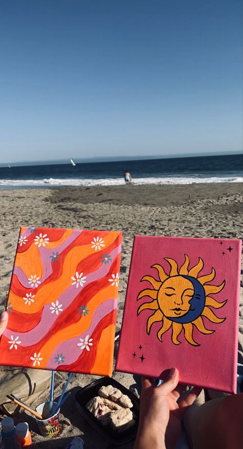 Painting At The Beach With Friends, Beach Day Painting, Painting On Beach Picnic, Paint And Sip Beach Picnic, Painting On Beach Aesthetic, Painting At The Beach Date, Painting On The Beach Date, Paiting Aesthetic Date, Drawing Date Aesthetic