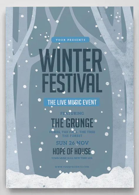 Winter Advertising Design, Winter Flyer Design, Winter Sale Poster Design, Winter Market Poster, Winter Festival Poster, Winter Poster Ideas, Winter Poster Design, Concert Series Poster, Winter Graphic Design