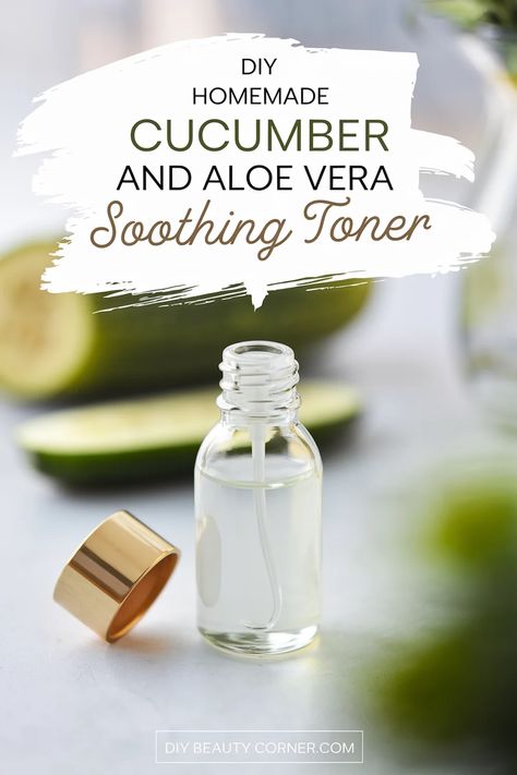 DIY Homemade Cucumber and Aloe Vera Soothing Toner Cucumber Face Toner, Cucumber And Aloe Vera For Face, Homemade Facial Toner, Diy Face Toner For Glowing Skin, Home Made Toner For Face, Homemade Toners For Face, Face Toner Diy, Diy Toner Face, Toner Recipes