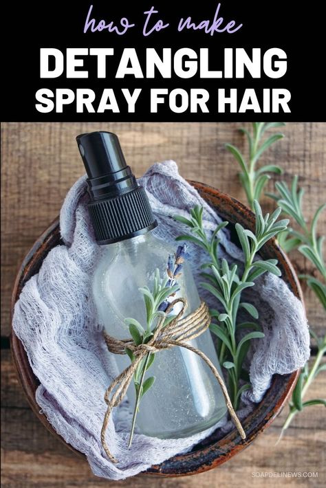 DIY Hair Detangler: How to Make a Simple Detangling Spray Recipe with Essential Oils for Natural Hair Care. If your hair is long or knots easily, getting a brush or comb through it can be a challenge. However, there is a simple and frugal beauty tip to remedy this dilemma -- A DIY hair detangler. This simple detangling spray recipe for hair is naturally scented, is easy to make and requires just four basic ingredients that detangle messy hair including kid safe essential oils. #haircare Hair Detangler Essential Oils, Detangler Spray Diy, Diy Hair Detangler Spray, Diy Hair Detangler, Oils For Natural Hair, Diy Hair Spray, Detangling Spray, Diy Coconut Oil, Natural Beauty Remedies