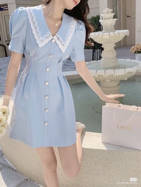 ━ 𝐡𝐚𝐳𝐞𝐥 ☻ Korean Mini Dress Outfit, Korean Dress Design, Satin Dress Outfit Classy, Printed Blouses, Blouses Designs, Trendy Dress Outfits, Trendy Fashion Tops, Korean Fashion Dress, Elegante Casual