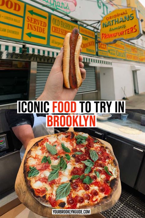 Iconic Brooklyn food to try | Best places to eat in Brooklyn | NYC pizza | Nathans Famous | Juniors cheesecake brooklyn | best places to eat in NYC | NYC restaurants | Brooklyn restaurants | NYC food bucket list | best pizza in NYC | Best pizza in Brookyn | best NYC food | rainbow bagels nyc | things to do in NYC | things to do in Brooklyn | NYC trip | NYC vacation | where to eat in new york | famous places to eat in new york city | new york city diners | nyc foodie #nyc #brooklyn #foodie Brooklyn Restaurants, Bagels Nyc, Juniors Cheesecake, Pizza In Nyc, Best Pizza In Nyc, Rainbow Bagels, Nyc Adventures, Eat In New York City, Food Rainbow