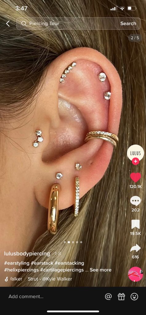 Earring Stacks, Ear Stacks, Ear Curation, Cool Ear Piercings, Pretty Ear Piercings, Cute Ear Piercings, Cool Piercings, Earring Inspo, Ear Style