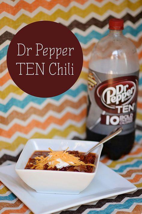 Dr Pepper TEN Chili Dr Pepper Chili Recipe, Dr Pepper Chili, Easy Chili Recipes, Chili Soup Recipe, Beans And Cornbread, Soup Ideas, Pepper Recipes, Lauren Mcbride, Healthy Soups