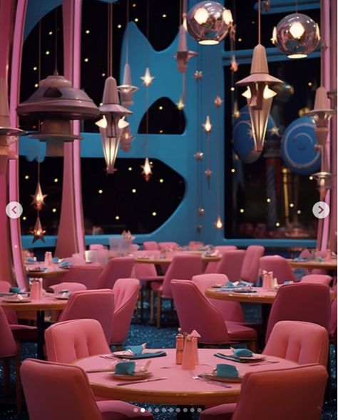 Retrofuture Interior, Retro Futuristic Interior, Retro Interior Design, Futuristic Interior, Space Girl, Retro Interior, Pink Interior, Dream Room Inspiration, Retro Futuristic