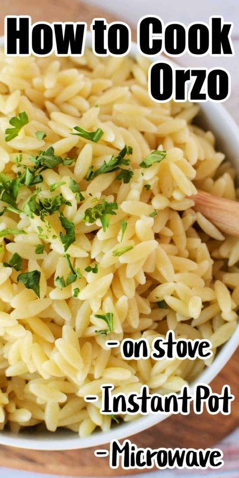 How do you cook orzo on stove, in Instant Pot, in the microwave, or in a rice cooker is here. Ratio of water to orzo for al dente pasta. Easy Microwave Recipes, Beef Recipe Instant Pot, How To Cook Orzo, Instant Pot Pasta Recipe, Easy Steak Recipes, Orzo Recipes, Rice Side Dishes, Instant Pot Soup Recipes, Air Fryer Recipes Chicken