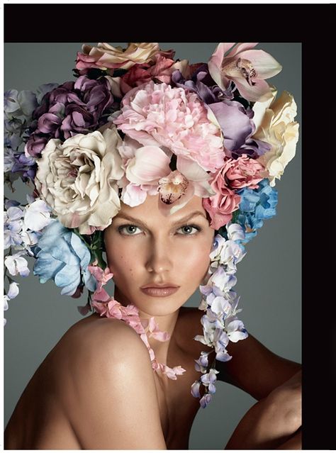 Karlie Kloss by Steven Meisel for Vogue Italia December 2011 Flowers In Her Hair, Steven Meisel, Karlie Kloss, Floral Headpiece, Floral Fashion, Vogue Italia, Harper's Bazaar, Headdress, Flower Crown