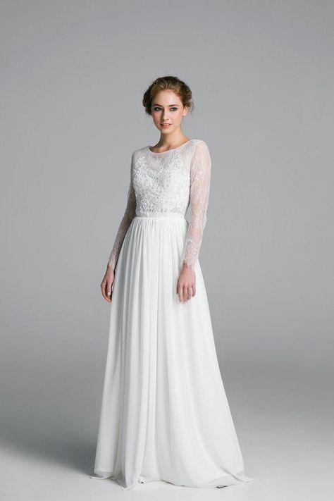 Simple Chiffon Wedding Dress, Sleeve Wedding Dress Simple, Long Sleeve Wedding Dress Simple, Wedding Dress Simple, Long Sleeve Chiffon Dress, Long Sleeve Wedding Dress, Minimalist Wedding Dresses, Wedding Dress Lace, Chiffon Wedding Dress