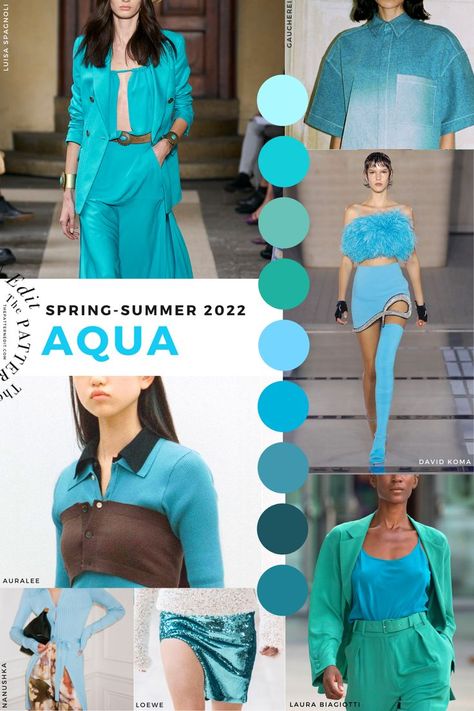 Aqua Blue Fashion Trends from Paris Fashion Week, Milan fashion week, New York fashion week. David Koma Mini dress, Loewe sequin Skirt, Nanushka, Gauchere, Laura Biagiotti, Luisa Spagnoli, etc, Aqua Blue Aesthetic, Aqua Blue Outfit, Ss23 Fashion Trends, Summer Color Trends, Turquoise Clothes, Fashion Week Milan, Print And Pattern, Turquoise Fashion, Fashion Trend Forecast