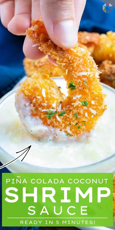 This pina colada coconut shrimp sauce matches perfectly with the Red Lobster copycat coconut shrimp. This sauce is made with a few simple ingredients (yogurt, pineapple, coconut, sugar, and salt) and is thrown together in only five minutes. This easy sauce adds an extra kick of tropical flavor to your favorite coconut shrimp. Try this easy and delicious sauce today! Coconut Shrimp Sauce Recipe, Red Lobster Coconut Shrimp Sauce, Pina Colada Sauce Recipe, Red Lobster Coconut Shrimp, Pina Colada Dipping Sauce, Shrimp Sauce Recipe, Red Lobster Copycat, Shrimp Sauce Recipes, Coconut Shrimp Sauce