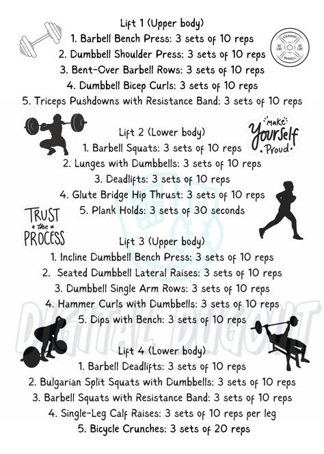 Weight Lifting & Fitness Plan | Weight Lifting Program | Workout Plan | Strength Workout Plan | Digital Print Workout Planner **This is a digital item - editing can be completed by the buyer to update workouts** --------------------- DESCRIPTION --------------------- This template is editable using the free version of Canva! Our templates save you significant time and keep your marketing on brand and cohesive. Simply edit text, change fonts and add your contact details! ------------------------ Beginner Weights Workout, 4 Day Weight Lifting Plan For Women, Three Day A Week Workout Plan Gym, Fitness Program Template, 3 Day Weight Lifting Plan For Women, Beginner Workout At Gym Exercise Plans, Beginner Weight Lifting, Bootcamp Workout Plan, Hiit Circuit Workout