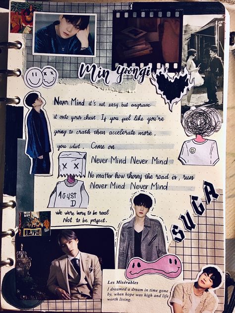 #bts #btsbulletjournal #army #suga #minyoongi #yoongi Suga Journal Ideas, Suga Journal, Bts Journal, Art Collages, Bullet Journal Ideas, Bullet Journal Design Ideas, Diary Ideas, Pretty Landscapes, Book Art Diy