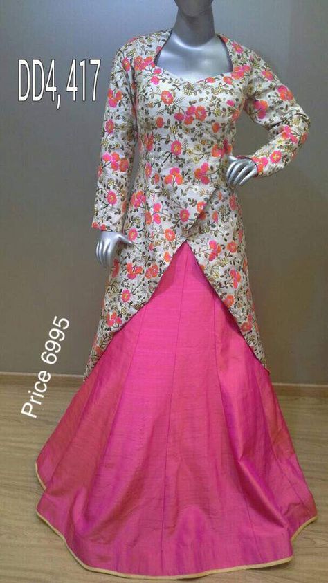 Long Top With Lehenga, 1 Pices Dress, Partywear Dresses Western, Top With Lehenga, Long Kameez, Dresses Western, Resham Embroidery, Long Gown Design, Lehenga Suit