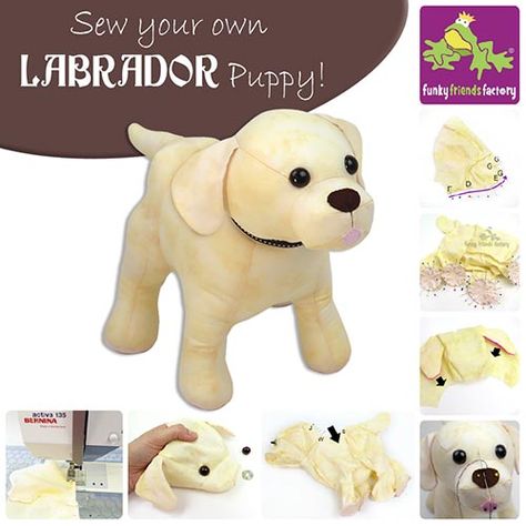 My NEW Labrador Retriever Toy Pattern is ready! | Funky Friends Factory Dog Sewing Patterns Free Stuffed Animals, Dog Plush Pattern, Dogs Template, Fabric Art Diy, Dog Template, Diy Plush Toys, Dog Sewing Patterns, Fabric Bird, Dachshund Pattern